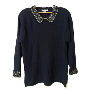 Vintage Casual Corner Angora Sweater Lambswool Quiet Luxury Holiday Gold Black